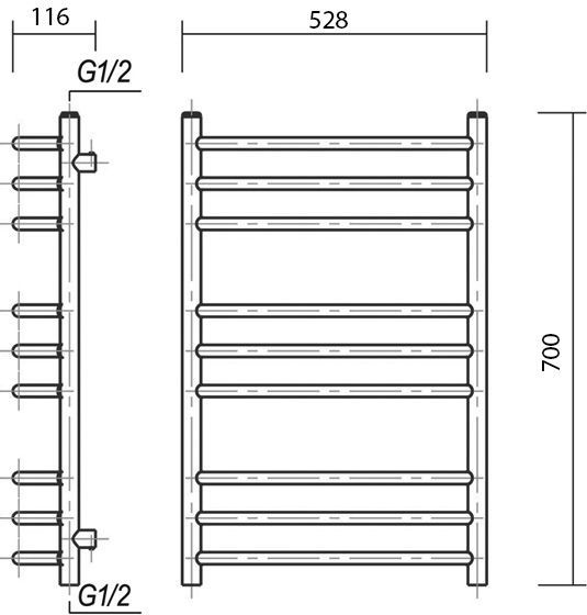 Полотенцесушитель электрический Domoterm Калипсо П9 50x70, хром, L Калипсо П9 500x700 EL - 2