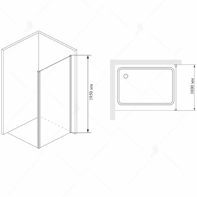 Душевая стенка RGW Z-33 100х195 профиль хром стекло прозрачное 06223310-11 - 2