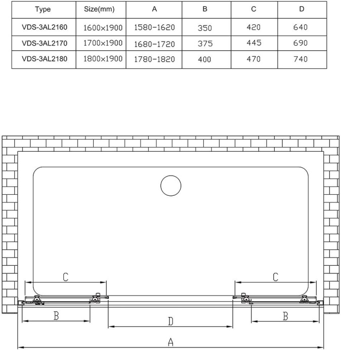 Душевая дверь в нишу Vincea Alpha VDS-3AL2180MT 180 см, стекло текстурное, хром - 3