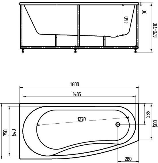 Акриловая ванна Акватек Пандора 160x75 L, с фронтальным экраном PAN160-0000038 - 4