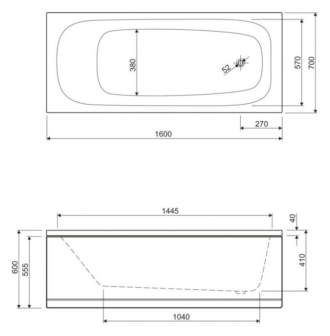 Акриловая ванна Cezares Eco 160x70  ECO-160-70-41-W37 - 1