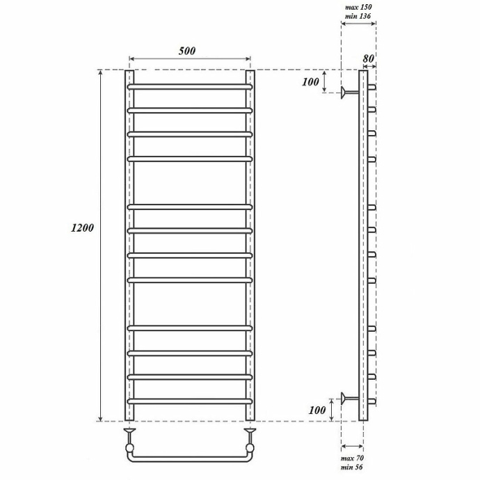 Полотенцесушитель водяной Point Нептун 50х120 хром PN09152 - 1