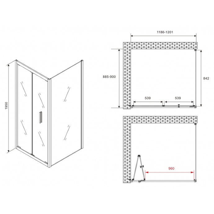 Душевой уголок Abber Sonnenstrand 120x90 профиль черный стекло прозрачное AG07120B-S90B - 4