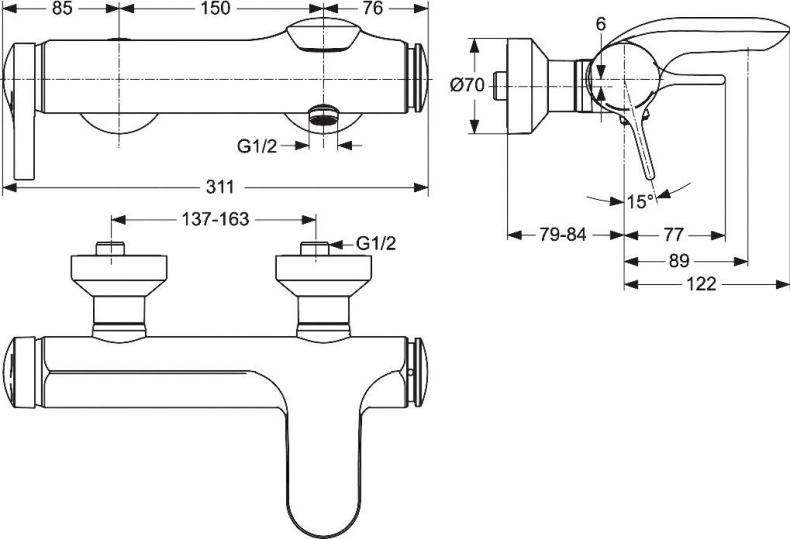 Смеситель для ванны Ideal Standard Melange хром  A4271AA - 2