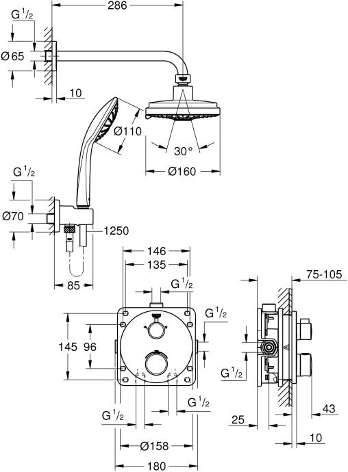 Душевой комплект Grohe Grohtherm 34735000 С ВНУТРЕННЕЙ ЧАСТЬЮ, с термостатом - 1