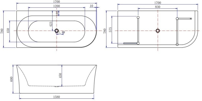 Акриловая ванна Allen Brau Priority 170x80 2.31001.20/AM белый глянец (панель антрацит) - 1