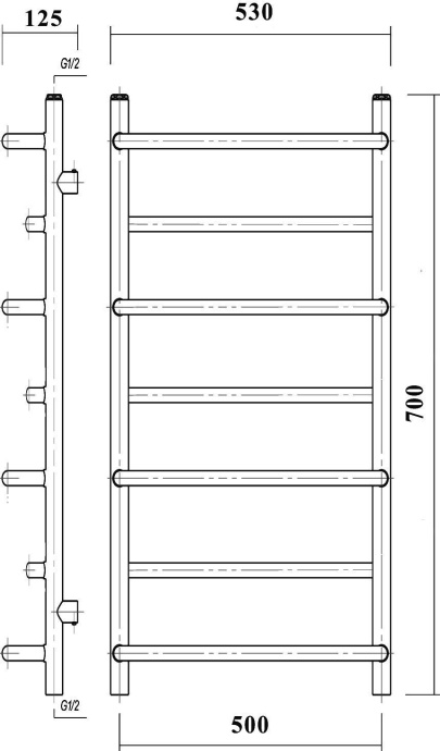 Полотенцесушитель водяной Domoterm Орфей П7 50x70, хром Орфей П7 500x700 - 2