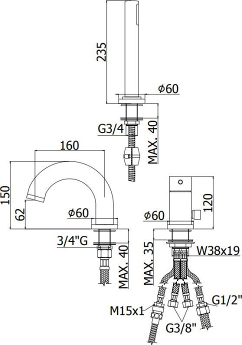 Смеситель Paffoni Light LIG040LCR на борт ванны, хром - 1