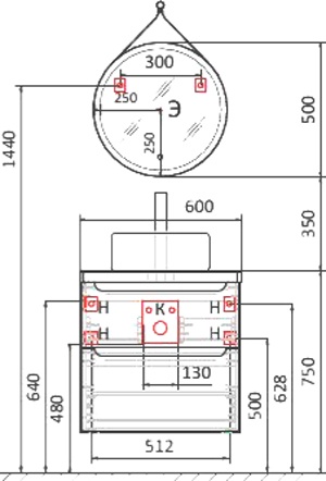 Зеркало круглое Jorno Wood 50, с подсветкой, кожаный ремень Wood.02.50/ТК - 4