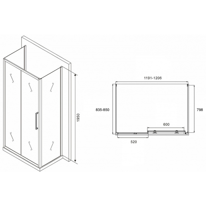 Душевой уголок Abber Schwarzer Diamant 120х85 черный стекло прозрачное AG30120BH-S85B-S85B - 1