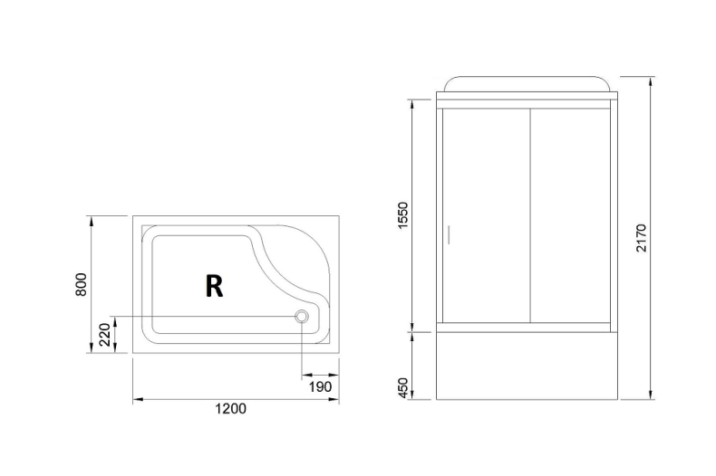 Душевая кабина Royal Bath 120х80 правая хром стекло прозрачное RB8120BP5-WT-CH-R - 1