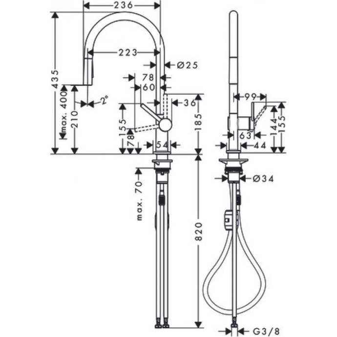 Кухонный смеситель однорычажный, 210, с вытяжным душем, 2jet Hansgrohe 72800670 - 6