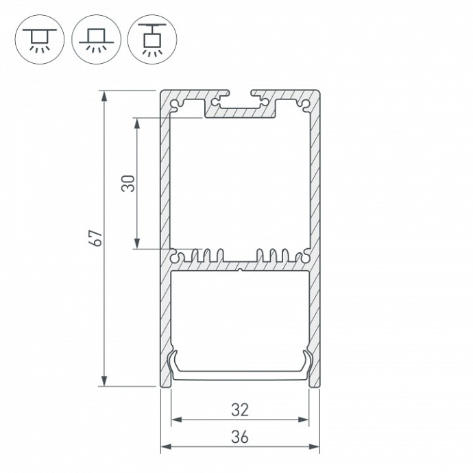 Профиль с рассеивателем Arlight SL-LINE-3667-2500 ANOD+OPAL 020463 - 2