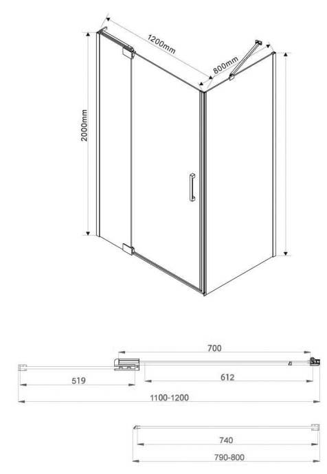 Душевой уголок Vincea Extra 120х80 профиль черный стекло прозрачное VSR-1E111280CLB - 2