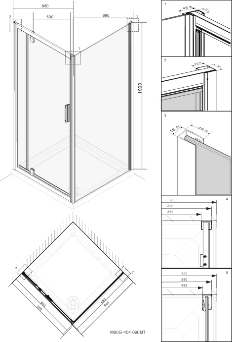 Душевой уголок AM.PM Gem 90x90 W90G-404-090MT - 7