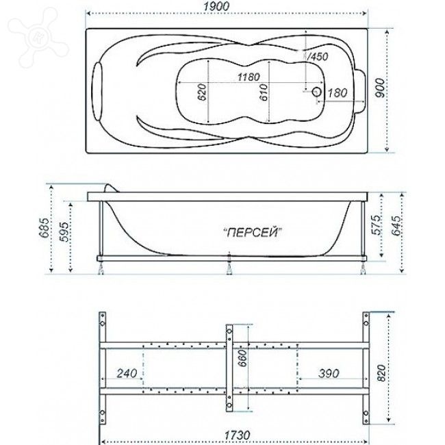 Акриловая ванна Triton Персей 190х90, Н0000025024 - 1
