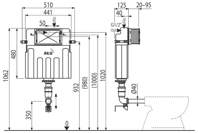 Смывной бачок AlcaPlast   AM113 - 1