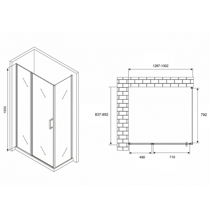 Душевой уголок Abber Sonnenstrand 130х85 хром стекло прозрачное AG04130S-S85 - 1