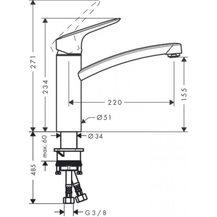 Кухонный смеситель Hansgrohe Logis M31 однорычажный, 160, CoolStart, EcoSmart, 1jet, хром 71839000 - 1