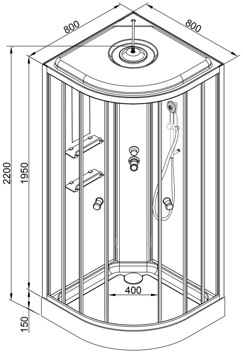 Душевая кабина Deto ЕМ 80х80  EM1580LED+GM - 16