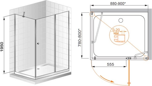 Душевой уголок Cezares ELENA 90x80 см  ELENA-W-AH-1-90/80-P-Cr-R - 5