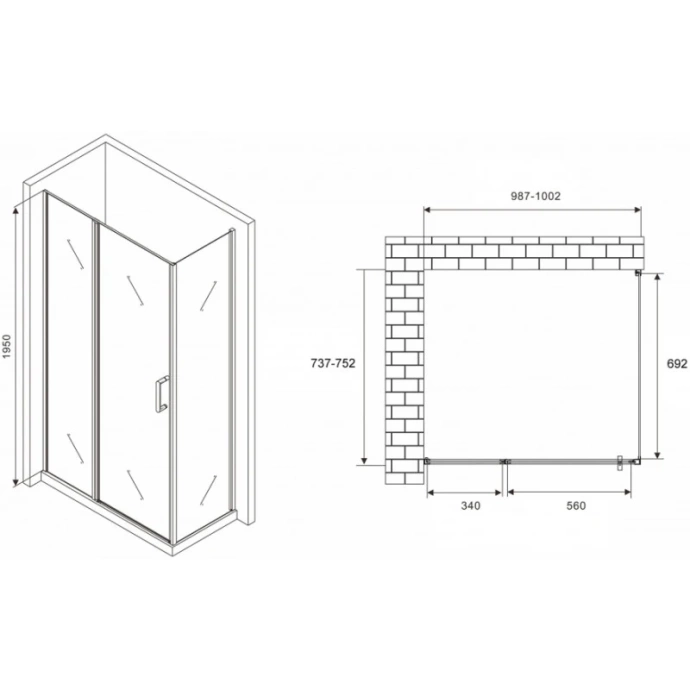 Душевой уголок Abber Sonnenstrand 100х75 черный стекло прозрачное AG04100BS-S75B - 1