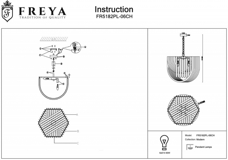Подвесной светильник Freya Onda FR5182PL-06CH - 3
