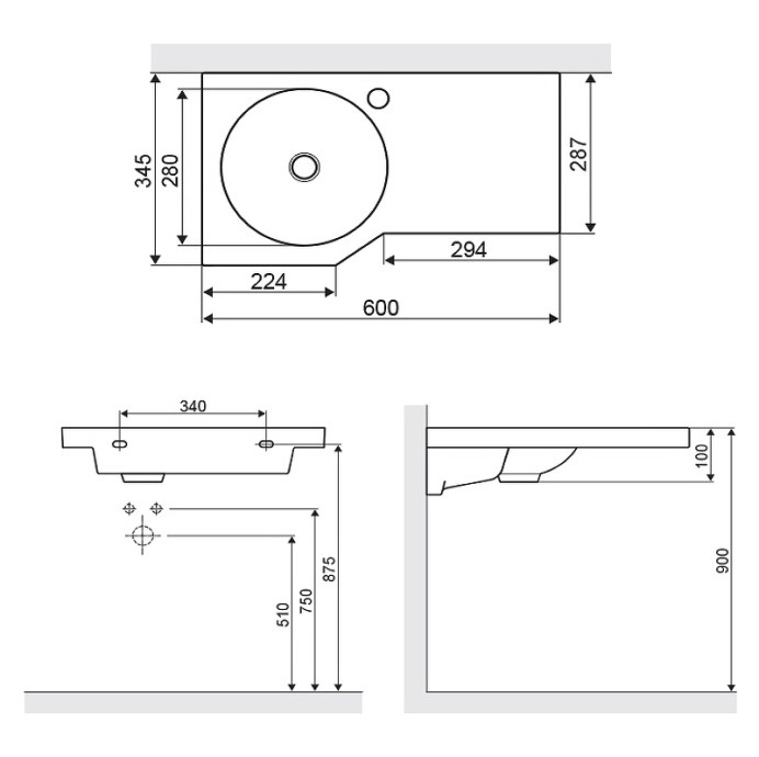 Раковина подвесная Excellent Be Spot 60 белый CEEX.2301.600.WH - 3