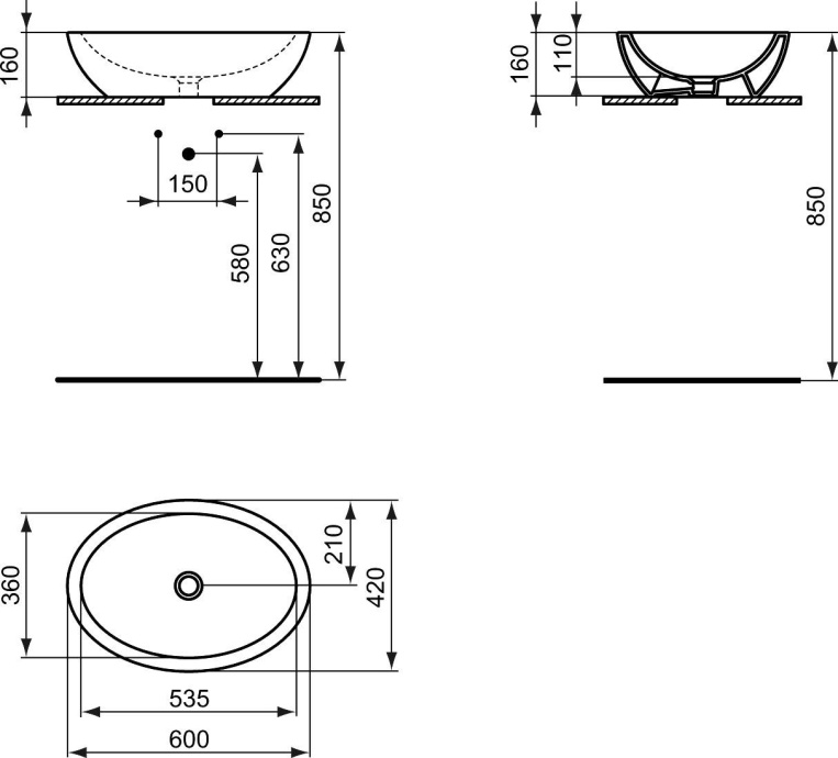 Раковина накладная Ideal Standard Strada 60 белый K078401 - 4