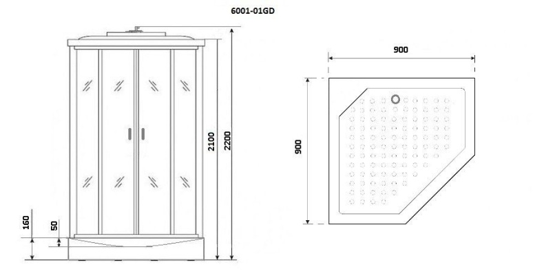 Душевая кабина Niagara Premium NG-6001-01GD 90х90х220 60010114GD - 2