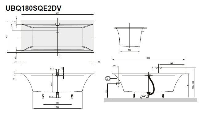 Квариловая ванна Villeroy & Boch Squaro Edge 12 UBQ180SQE2DV-01 alpin - 3