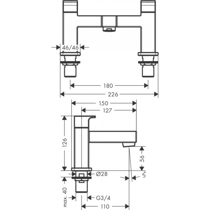 Смеситель на борт ванны Hansgrohe Vernis Shape хром 71452000 - 1