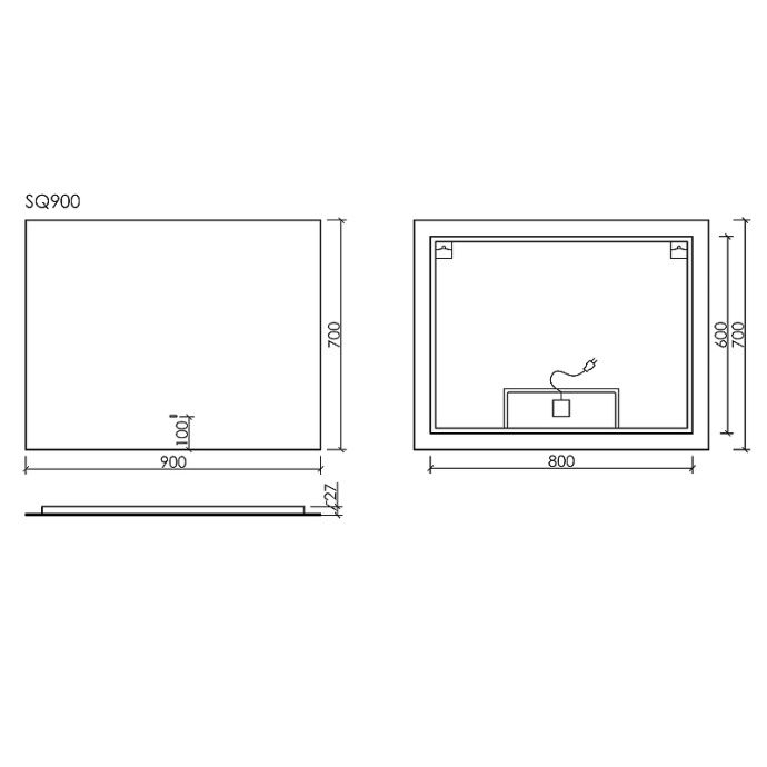 Зеркало Sancos Square 90х70 с подсветкой SQ900 - 2