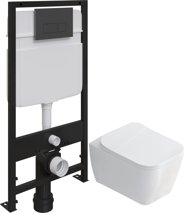 Комплект Унитаз подвесной STWORKI Монтре SETK3204-2616 безободковый, с микролифтом + Система инсталляции для унитазов EWRIKA ProLT 0026-2020 с кнопкой смыва 0044 черной матовой 559971 - 0