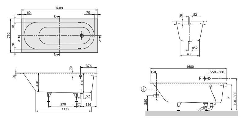 Акриловая ванна Villeroy & Boch Oberon UBQ160OBE2V-01 alpin - 18