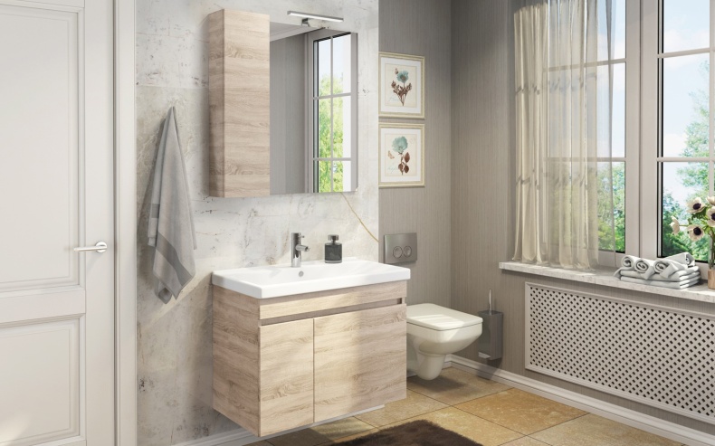 Зеркало-шкаф Comforty Тромсе 80 дуб сонома 00004142222 - 1