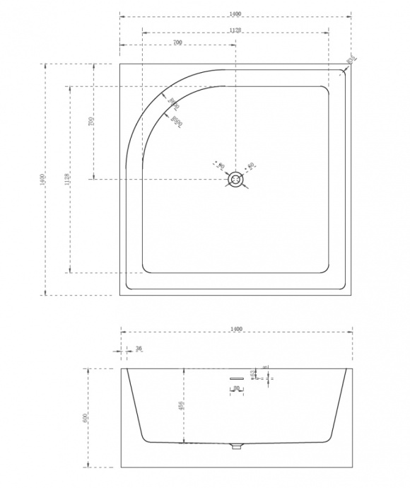 Акриловая ванна Abber 140x140, универсальная  AB9337 - 3