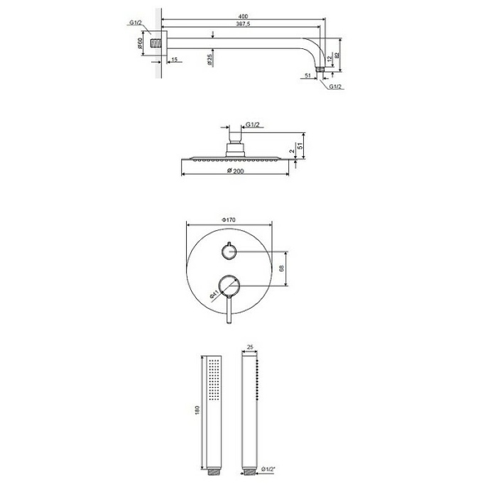 Душевой комплект Excellent Pi золото AREX.SET.1245GL - 2