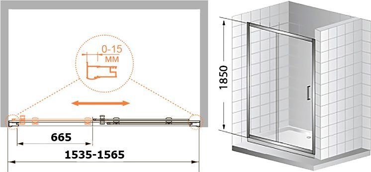 Душевая дверь в нишу Cezares Pratico BF1 155 P Cr PRATICO-BF-1-155-P-Cr - 4