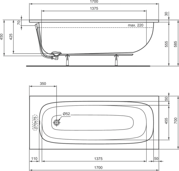 Ванна акриловая Ideal Standard I.life A 170x70 белый T475901 - 5