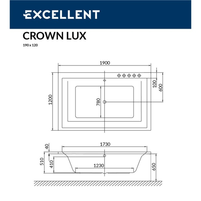 Ванна акриловая Excellent Crown Lux Ultra 190х120 с гидромассажем белый - хром WAEX.CRO19.ULTRA.CR - 9