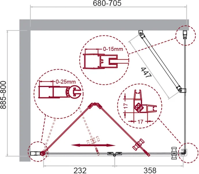 Душевой уголок BelBagno Albano 70х80 профиль хром стекло прозрачное ALBANO-ASH-1-70/80-C-Cr - 7