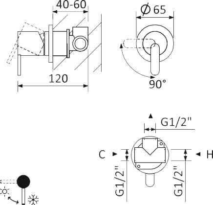 Смеситель Cezares Leaf DIM-01 С ВНУТРЕННЕЙ ЧАСТЬЮ, для душа LEAF-DIM-01 - 1