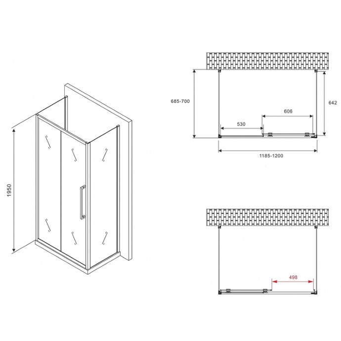 Душевой уголок Abber Schwarzer Diamant 120x70 профиль черный стекло матовое AG30120BMH-S70BM-S70BM - 4