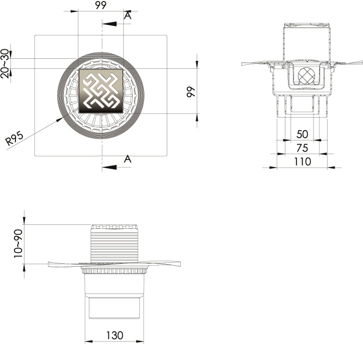 Душевой трап Berges Wasserhaus Zentrum Antik 092464 10 см - 3