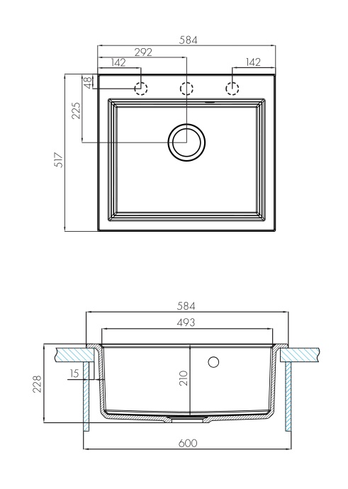 Мойка кухонная Линеа 58 графит 1A733032LW210 - 3