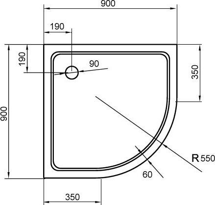 Поддон для душа Cezares Tray R550, радиальный 90, без сифона TRAY-A-R-90-550-15-W-W0 - 2