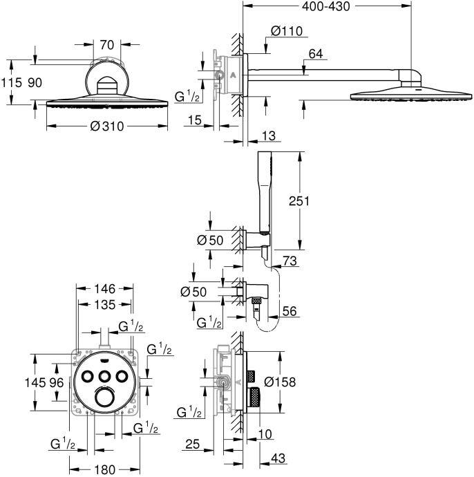 Душевой комплект Grohe Grohtherm SmartControl 34705000 , с термостатом - 3