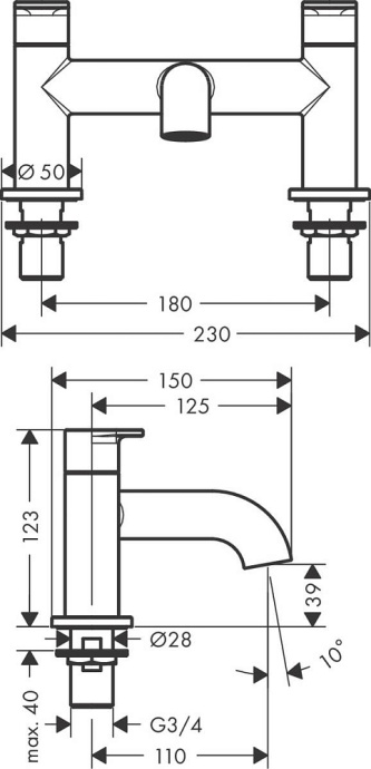 Смеситель на борт ванны Hansgrohe Vernis Blend хром 71442000 - 1