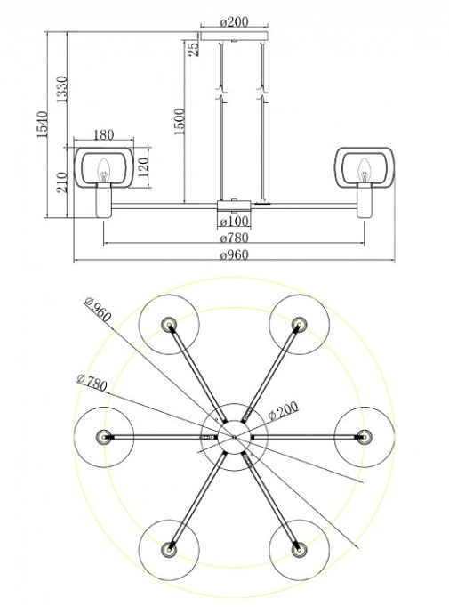 Подвесная люстра Maytoni Vision MOD411PL-06G - 3